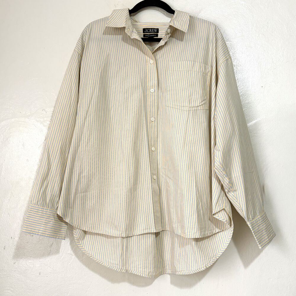 J.Crew Étienne Oversized Button Up Shirt Yellow Blue Stripe NWOT L Cotton